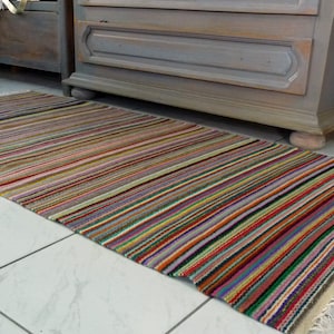 Handwoven bulgarian colorful wool rug - retro accent for modern home. Striped rug. Hand woven rug runner, art design, floor rug, area rug.