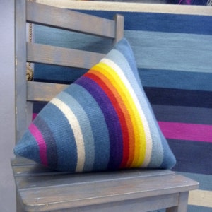 Handwoven wool cushion. Decorative handmade pyramid throw pillow cover.