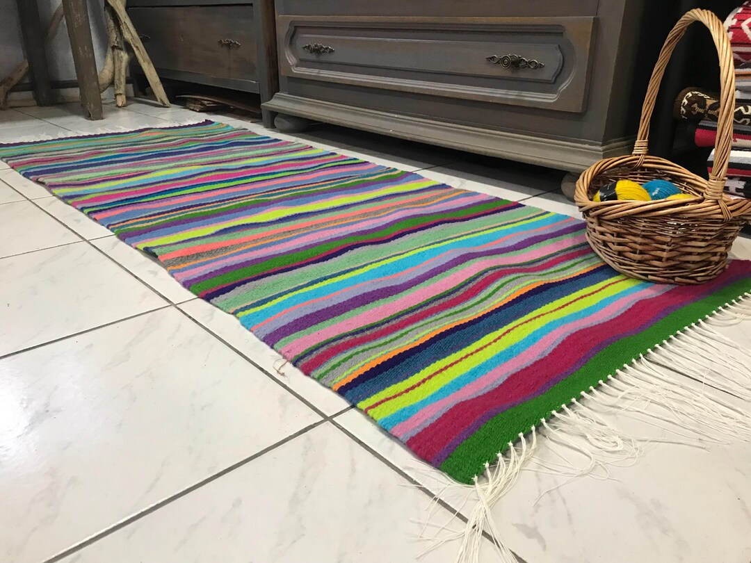Handwoven Striped Colorful Wool Rug - Retro Accent for Modern Home - Etsy