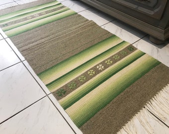 Handwoven wool rug "Green Meadow". Handmade green rug runner. Natural wool rug. Home decor rug.