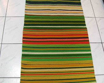 Bulgarian hand-woven wool rug "Autumn colors", 100% Natural wool runner rug, Green orange area rug, Quality and durable floor rug