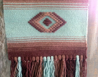 Woven wool wall hanging. Hand woven fiber art. Wall tapestry. Wall art decor.