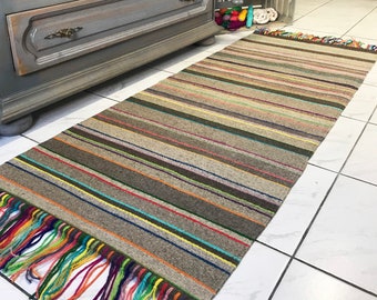 Handwoven colorful natural wool rug, Handmade bedroom runner rug, High-quality living room area rug, Modern boho carpet.