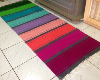 Handwoven colorful wool rug. High quality rug runner in vivid and expressive colors. Unique art home textile.
