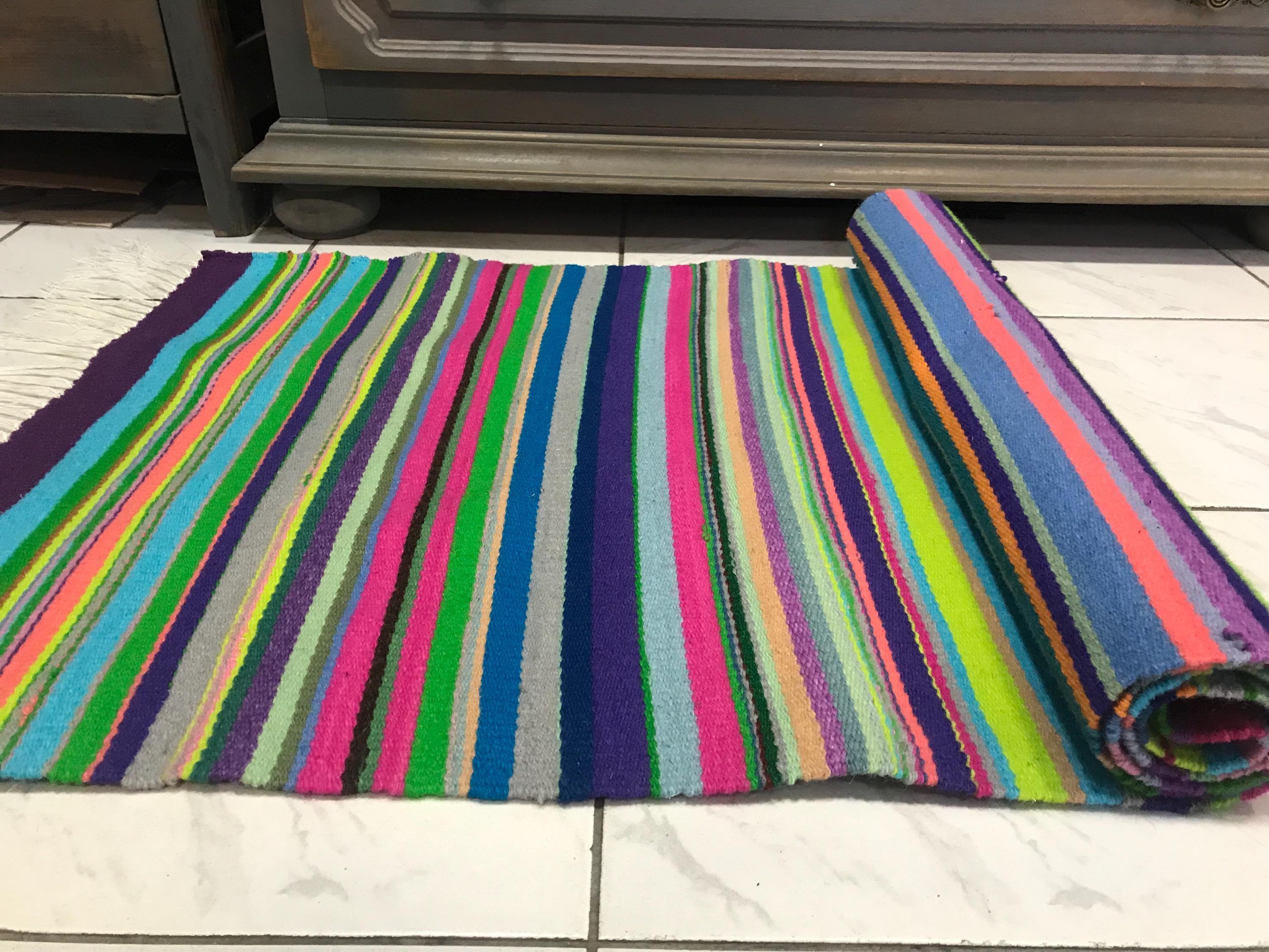 Handwoven Striped Colorful Wool Rug - Retro Accent for Modern Home - Etsy