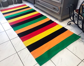 Handwoven colorful wool rug, Handmade red, green, yellow, orange runner rug, High quality living room area rug, Modern boho carpet.