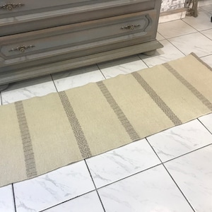100% Wool rug in natural off-white wool color, Handwoven area rug, Hand woven rug runner, Washable rug