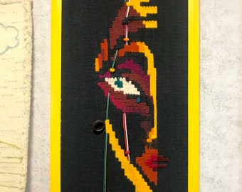 Handwoven Wool Wall Hanging, Fused Murano Glass, Textile Home Decor