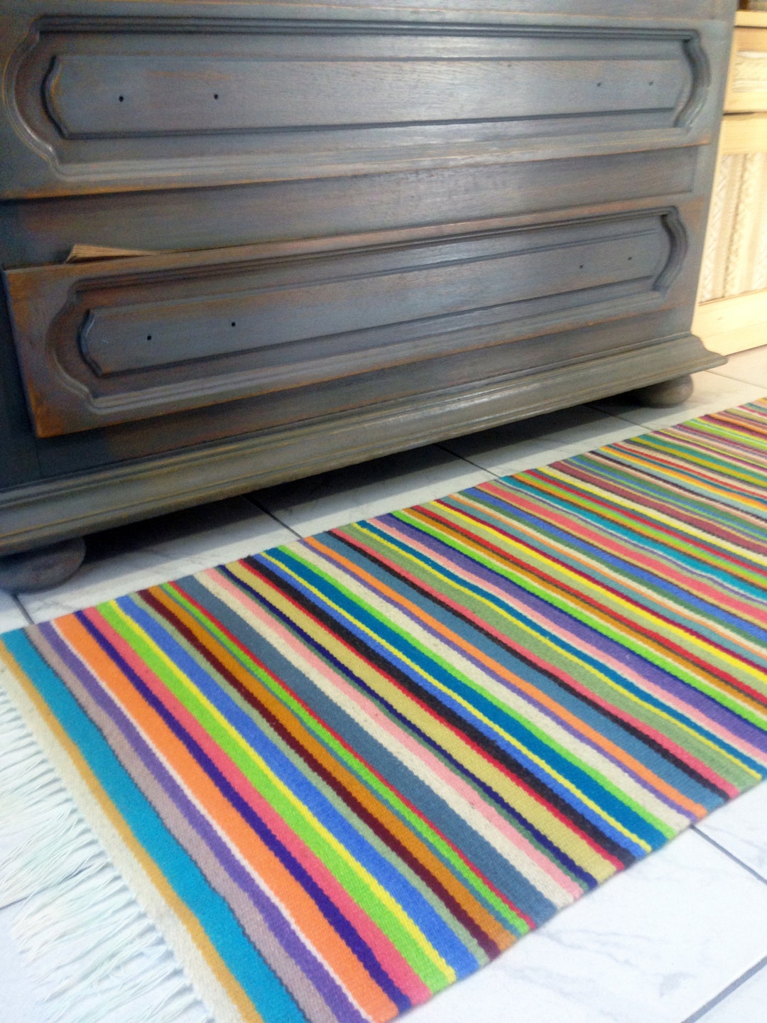 Handmade Wool Colorful Rug, Bedroom Boho Runner Rug, Rug for Living