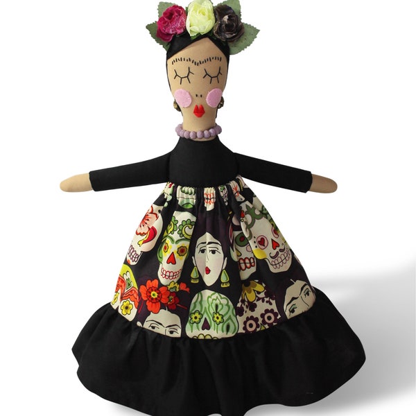 Frida Doll, Frida, Mexican Artist, Rosiedoll, Rag Doll, Dolly, Handmade Doll, cloth doll, fabric doll, heirloom doll,