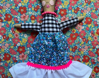 Frida Doll, Frida, Limited edition Frida, Mexican Artist, Rosiedoll, Rag Doll, Dolly, Handmade Doll, floral, cloth doll, fabric doll,