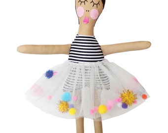 Pom Pom Princess, Pompom, neon, Handmade doll, Rag doll, Dolly, Princess, ragdoll, custom made doll