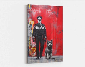Banksy Style Police Officer and Dog Canvas Print, Urban Graffiti Wall Art