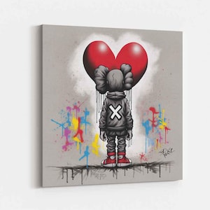 Hypebeast Urban Heart Canvas Print - Vibrant Splatter Paint Wall Art - Edgy Graffiti Character Decor - Modern Pop Art Street Mural with Red Accents; "Modern Love" Street Art Canvas - Large Red Heart Graffiti Mural Print - Vibrant Urban Wall Decor for Gaming Room - Ready to Hang Contemporary Art Piece