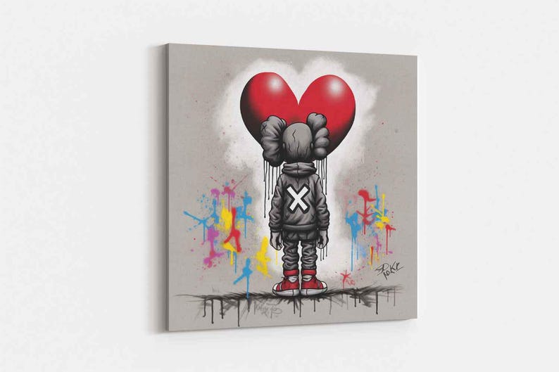 Hypebeast Urban Heart Canvas Print - Vibrant Splatter Paint Wall Art - Edgy Graffiti Character Decor - Modern Pop Art Street Mural with Red Accents; "Modern Love" Street Art Canvas - Large Red Heart Graffiti Mural Print - Vibrant Urban Wall Decor for Gaming Room - Ready to Hang Contemporary Art Piece