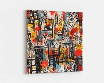 Basquiat Style Graffiti Canvas Art, Vibrant Neo-Expressionist Urban Print