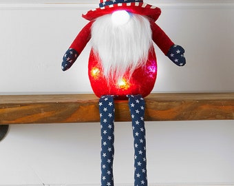 Light up gnome/patriotic gnome/4th of july gnome/decoration