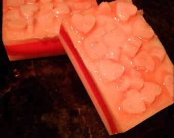 All natural shea butter pink sugar soap bar, natural soap, valentines day soap/