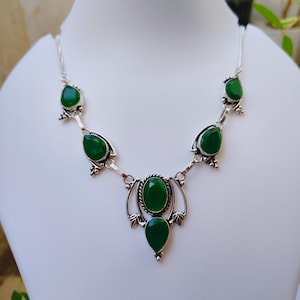 Green Onyx 925 Sterling Silver Statement Necklace, Handmade Gemstone Jewelry