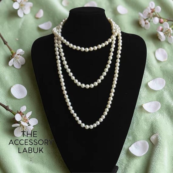 Long Double Strand Pearl Necklace | Minimalist Bridal Jewelry, UK