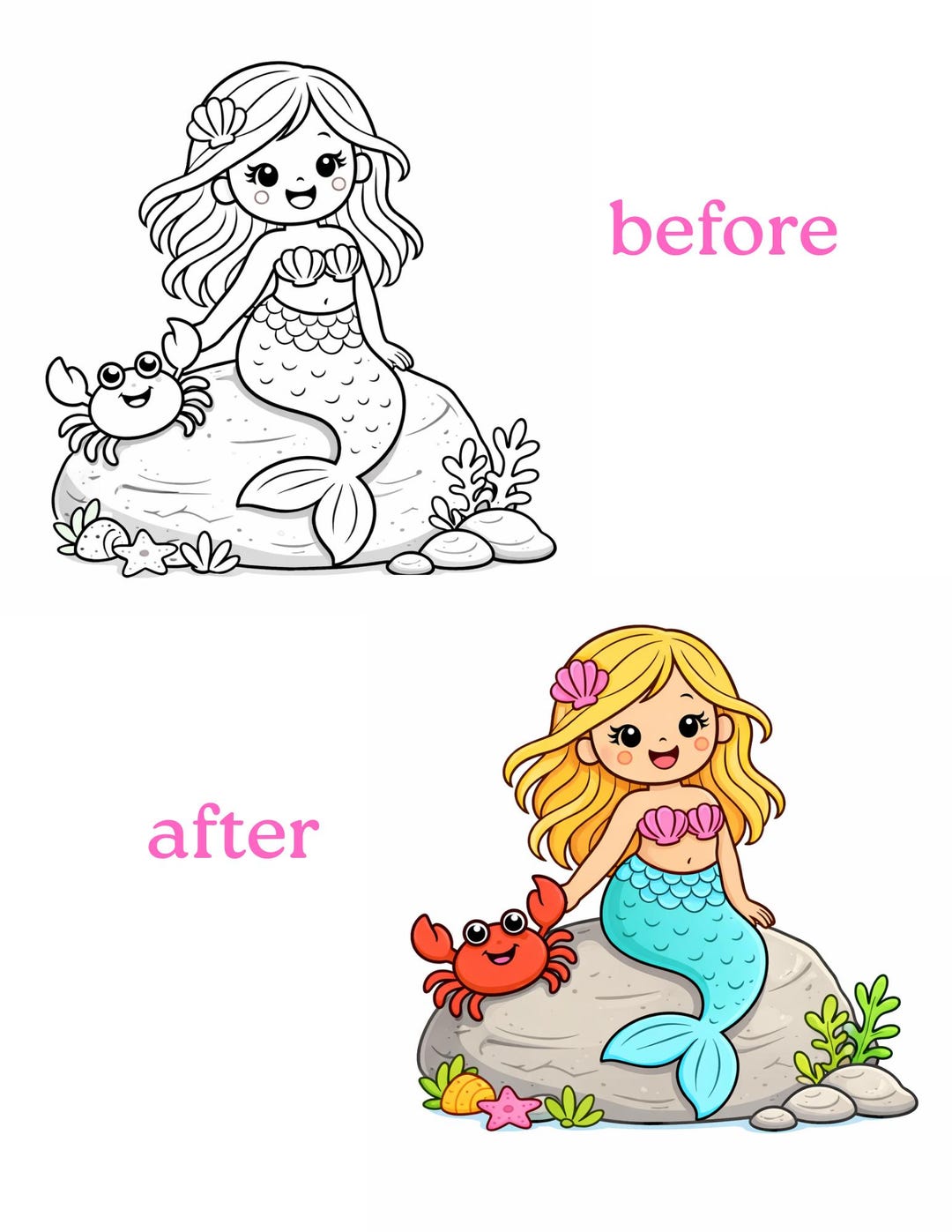 Mermaid Coloring Pages for Kids | Fun Printable Activity (PDF Download ...