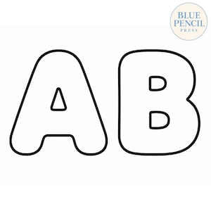 May include: A black and white graphic featuring the uppercase letters A and B in a bold, rounded outline font. The letters are positioned side by side against a plain white background. A circular logo in the top right corner reads Blue Pencil Press.