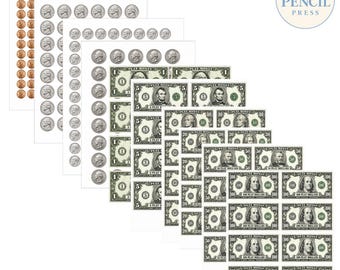 Pièces de monnaie factices réalistes à imprimer pour les enfants, pour les jeux de mathématiques et de rôle en classe (PDF à télécharger).