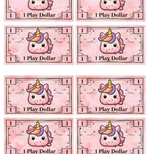 Dinero de juguete de unicornio imprimible, billetes de recompensa de princesa, dinero mágico de juguete