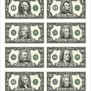 Realistic Play Money Printable | Kids Pretend Cash, Classroom Bucks (PDF Download)