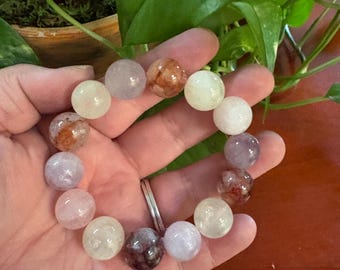 Armband med flera stenar Rosenkvarts, Citrin, Lavendel Ametist, Eldkvarts