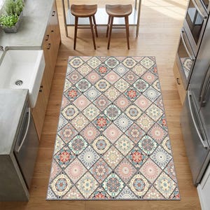 Boho patchwork tegeltapijt, Marokkaans vintage vloerkleed