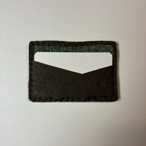 Handmade Leather Cardholder - Basic Green/Brown Colorway - Upcycled Leather & Fabric