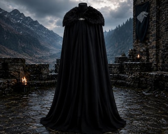 Jon Snow Inspired Dark Northern Warrior Cloak with Fur Collar Medieval Fantasy Viking Cape Cosplay Outfit