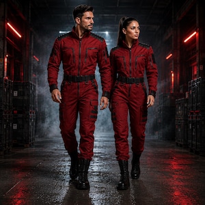 Red Utility Jumpsuit - Etsy
