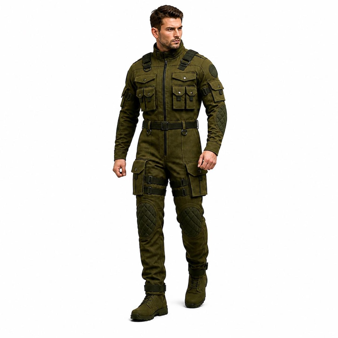 Mens Tactical Jumpsuit Military Combat Coverall Olive Green