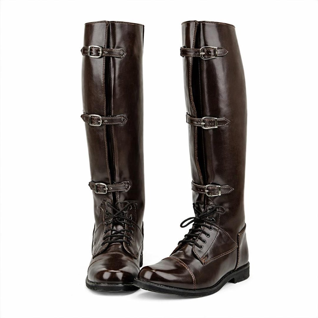 Handmade Dark Brown Leather Riding Boots | Men's Equestrian Buckle ...