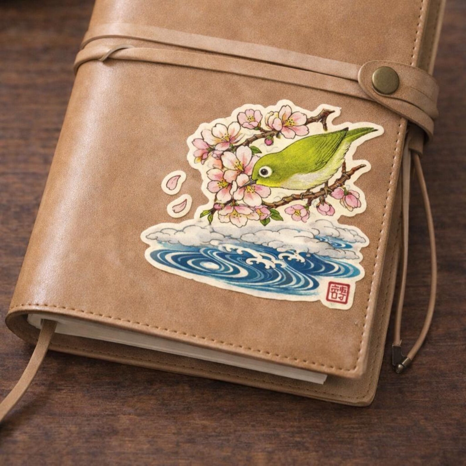 Ukiyo-e Cherry Blossom and White-eye Sticker | Japanese Spring Vinyl ...