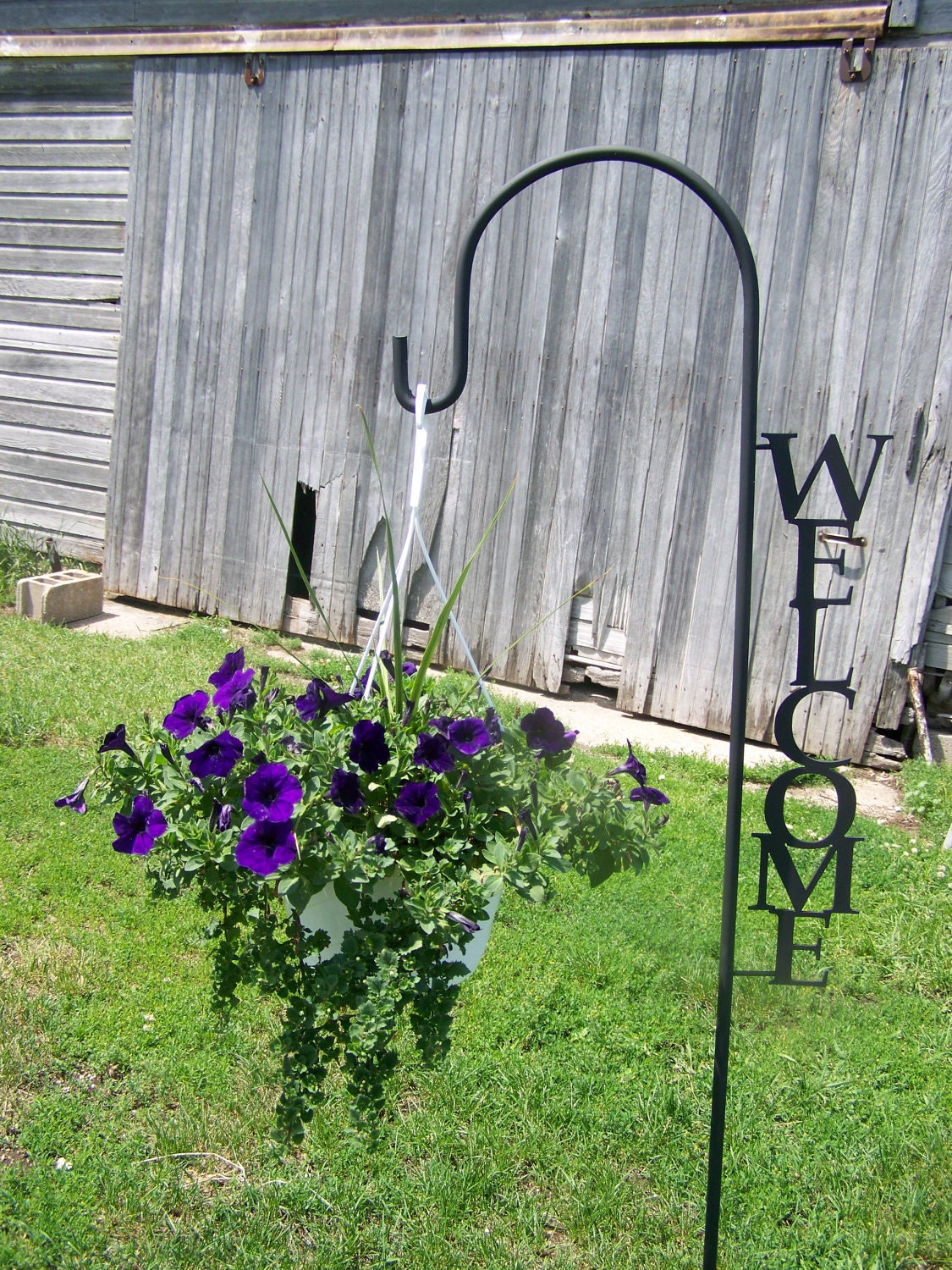 outdoor shepherds hook on Shepherd Hook Welcome Yard Garden Decor Art Plant Holder Hook Etsy
