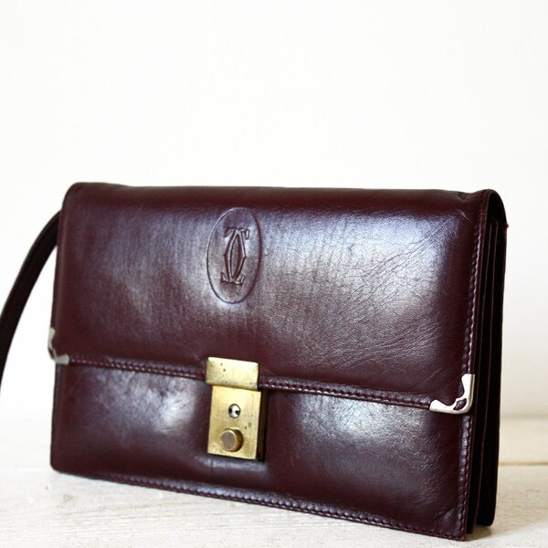 MUST of CARTIER original Vintage dark red leather leather little WALLET Purse Portfolio