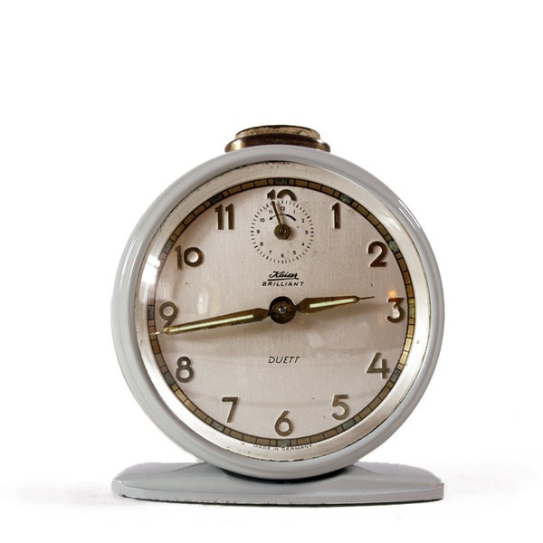 Cute little  3" Vintage German Kaiser  Grey Alarm clock - Loft deco