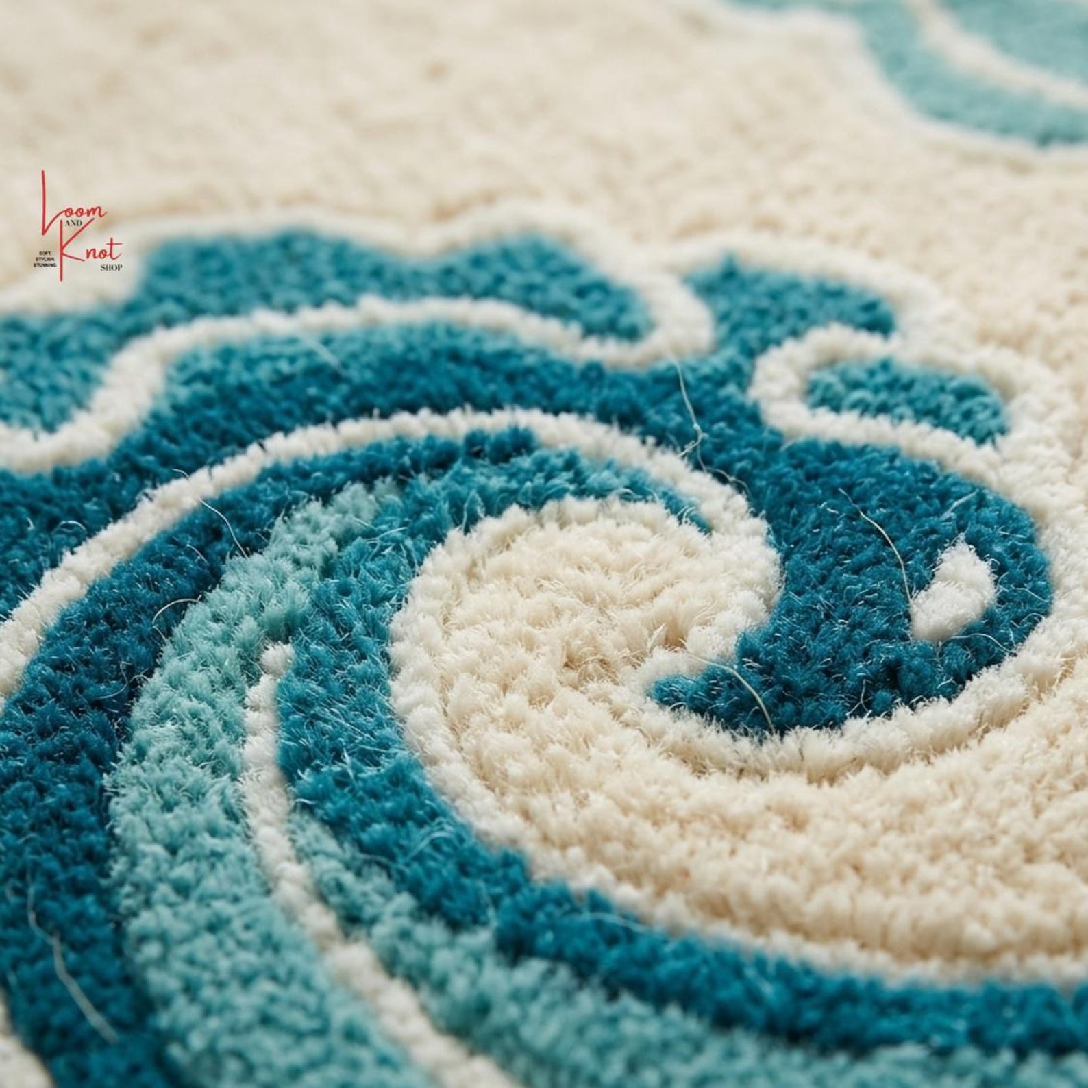 Ocean Wave Rug, Hand Tufted Wool Rug, Blue Coastal Rug, Abstract Wave ...