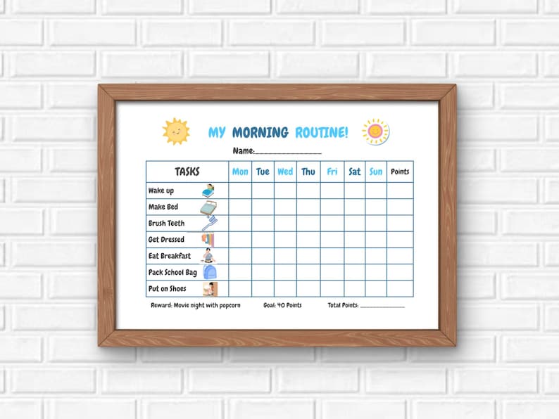Kids Morning Routine Chart Printable | Pink Blue and Black White | 3 ...