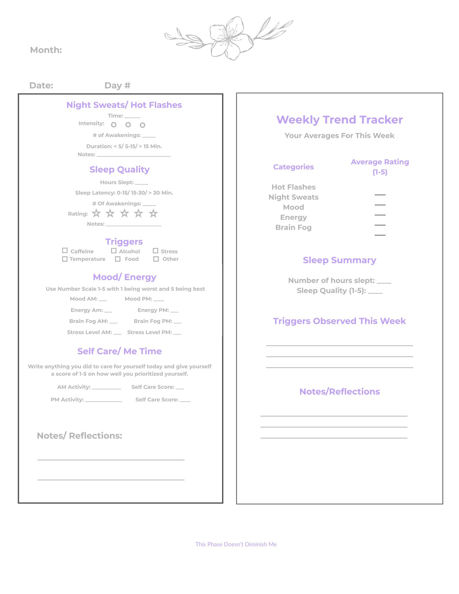 Menopause Planner Printable | Symptom, Mood, Sleep & Night Sweats ...