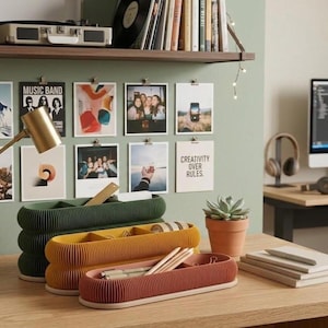 Minimalist Stepped Desk Organizer and Rounded Pen Holder for Stationery
