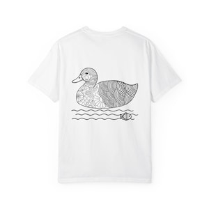 Duck Line Art T Shirt Minimal Animal Illustration with Mandala Style Back Print Nature Gift