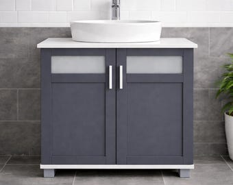 Modern Bathroom Vanity Cabinet 27 Inch Gray Under Sink Storage Cabinet Freestanding Washbasin Unit Small Space Vanity Organizer