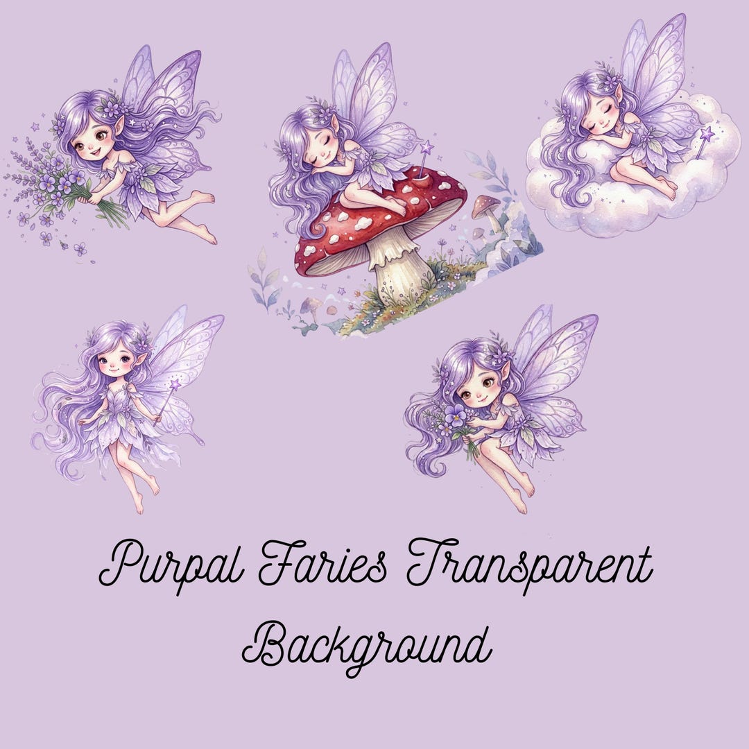 Purple Watercolour Fairy Clipart PNG ,magical Forest Fairy on Mashroom ...