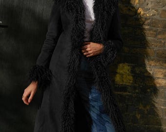Penny Lane Long Coat Winter Boho Afghan Coat Vintage Y2K Suede Leather Shearling Coat - Real Shearling Long Coat - Gift For Her