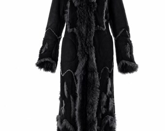 Vintage Penny Lane Long Coat Women Shearling Fur Coat 70s Afghan Boho Style Zik Zak Black Coat Women Y2k Long Winter Coat Suede Fur Coat