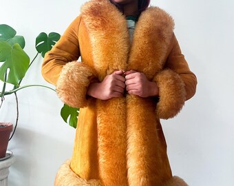 Vintage Penny Lane Mid Length Coat  Afghan Shearling Cozy Toscana Fur Coat